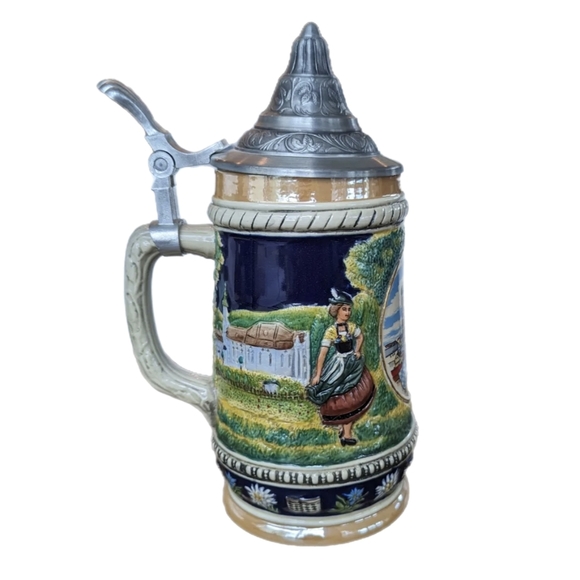 VINTAGE German Beer Stein with Lid, Ceramic Mug, Nature Scene - Picture 4 of 9